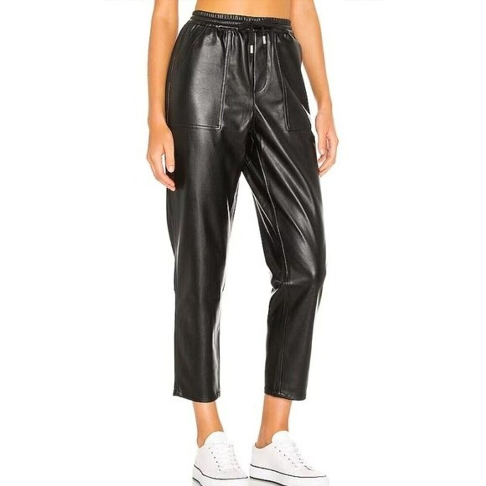 BlankNYC Faux Leather Jogger Pant Size 26 Elastic Drawstring Pockets Black B86